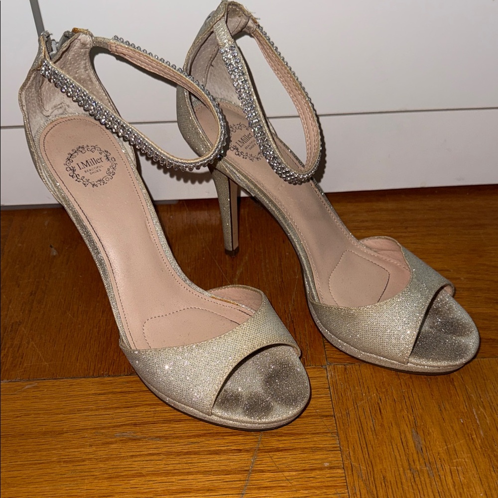 Glittering Gold Heels with Rhinestone Strap